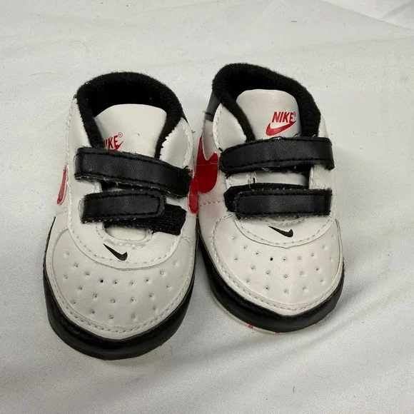 90's Vintage Nike Court Infant Baby White Red Black Crib Shoes Sz 2 RARE HTF - Picture 3 of 6